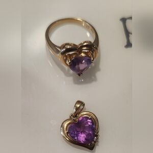 Gold Heart Ring Sz 7 And Matching Pendant 14k